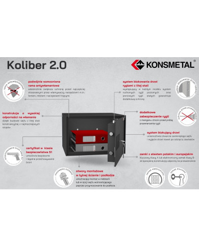 Sejf KONSMETAL Koliber 2.0 60 Poziom S1 604 372 372 SD7416