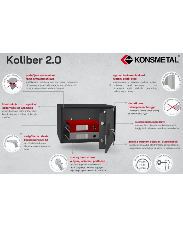 Sejf KONSMETAL Koliber 2.0 60 Poziom S1 604 372 372 SD7416